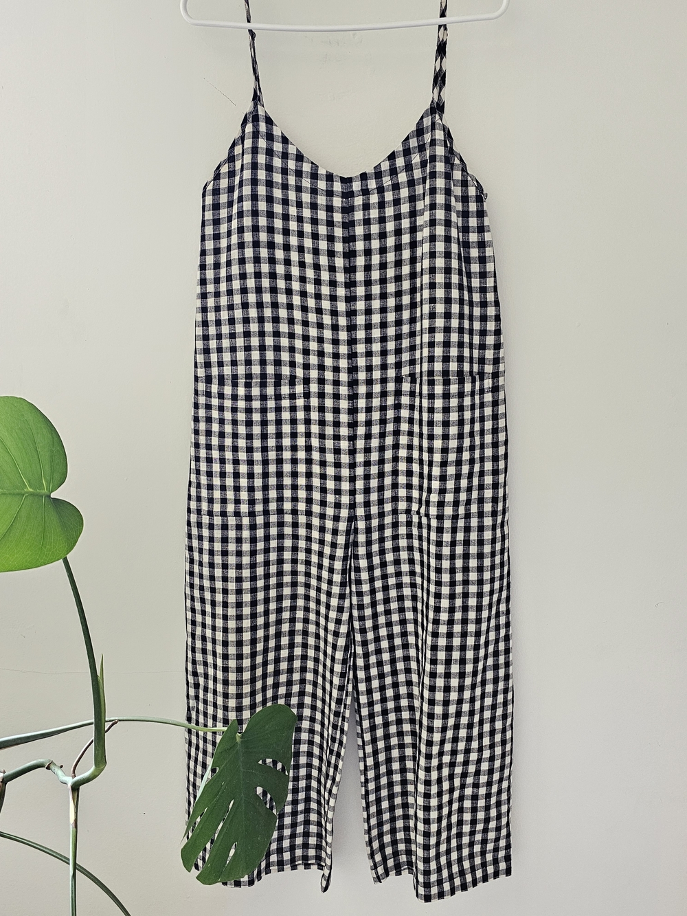Summer Casual Oversized Linen Jumpsuit in BLK/Wht Gingham Sz XS